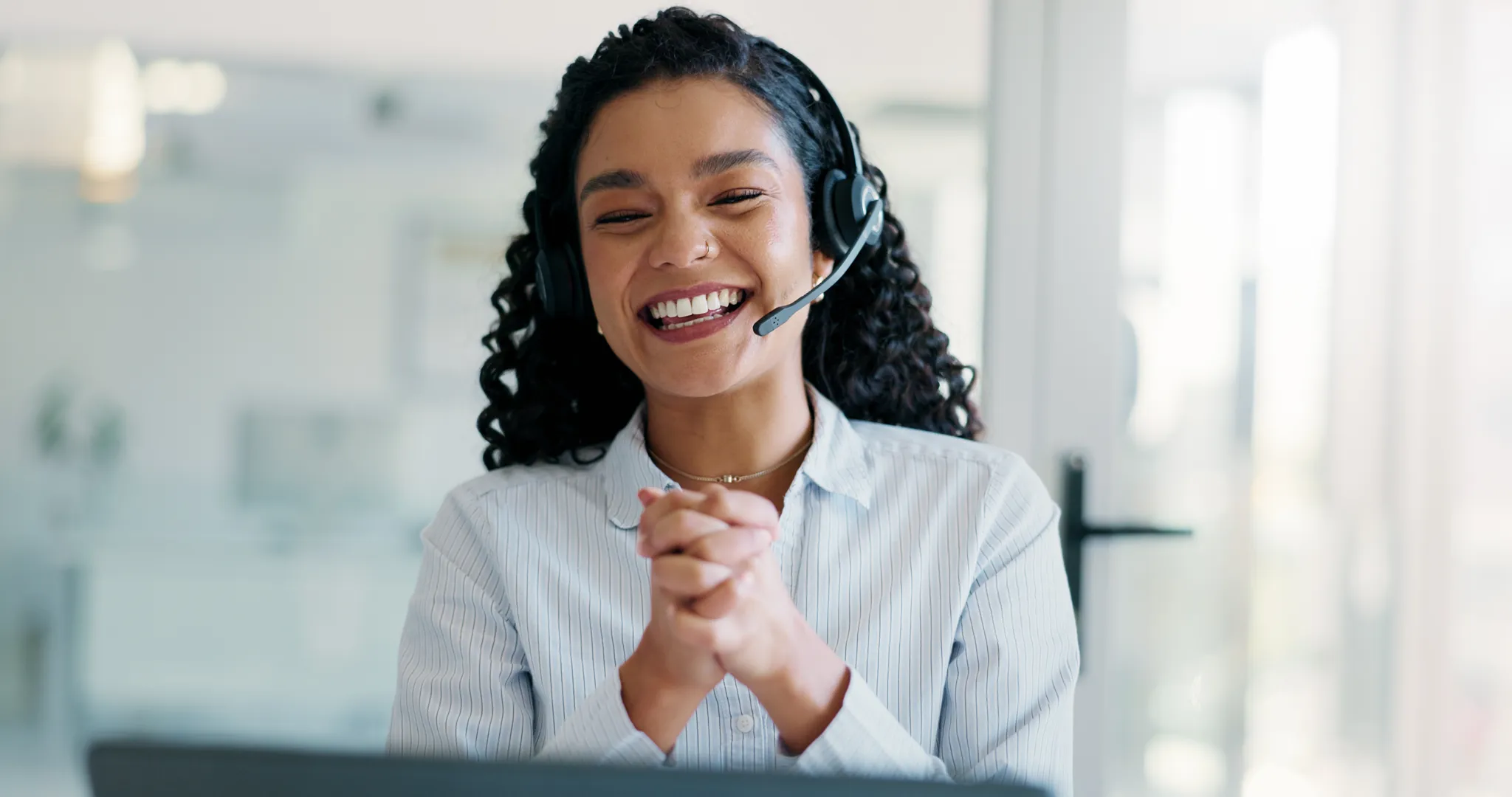 Healthcare support professional wearing a headset
